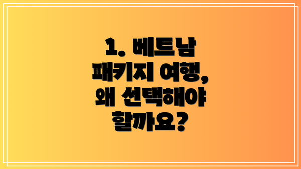 1. 베트남 패키지 여행, 왜 선택해야 할까요?