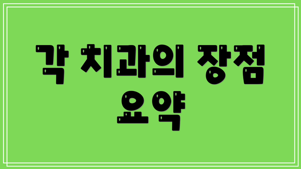 각 치과의 장점 요약